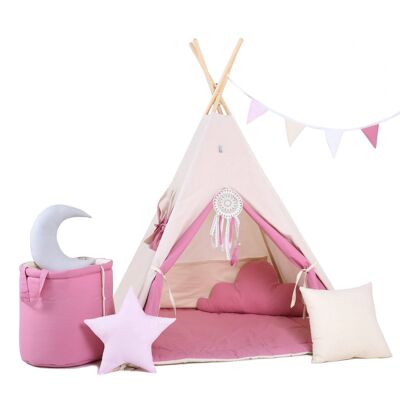 Child's Teepee Set Gummyberry Teepee, floor mat, two pillows, basket, bunting, dreamcatcher