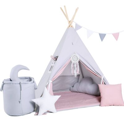 Child's Teepee Set Sugar Ickle Teepee, floor mat, two pillows, basket, bunting, dreamcatcher