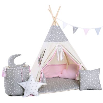Child's Teepee Set Star Pearl Teepee, floor mat, two pillows, basket, bunting, dreamcatcher