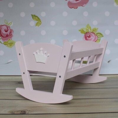 Handmade Wooden Dolls Rocking Cradle Pink Cradle Without Personalisation