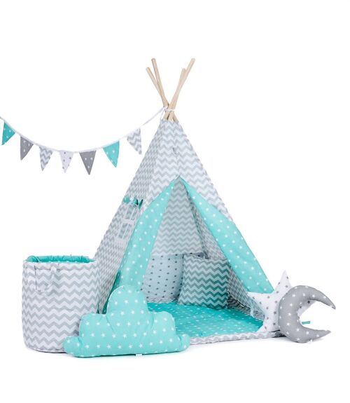 Child's Teepee Set Mint Nap Teepee, floor mat, two pillows, basket, bunting, dreamcatcher