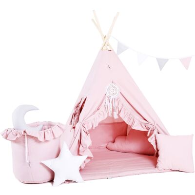 Child's Teepee Set Candy Eden Teepee, floor mat, two pillows, basket, bunting, dreamcatcher