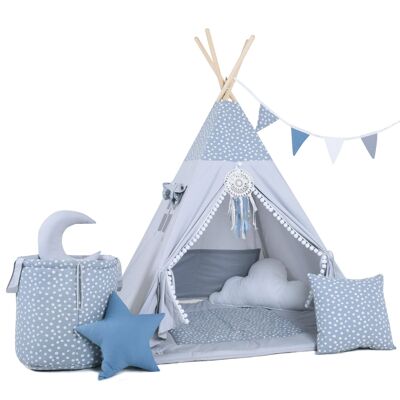 Juego de tipi para niños Ice Age Teepee, tapete, dos almohadas, canasta, banderines, atrapasueños