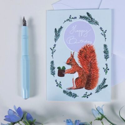 Greeting card A6 squirrel blue