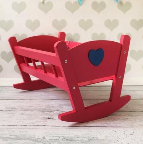 Handmade Wooden Dolls Rocking Cradle Red Cradle Without Personalisation