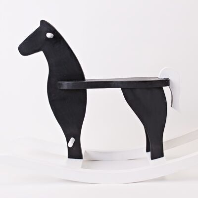 Cavallo a dondolo in legno fatto a mano in bianco e nero