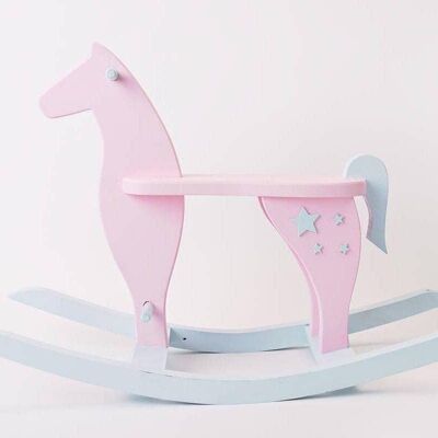 Caballo mecedora de madera hecho a mano rosa