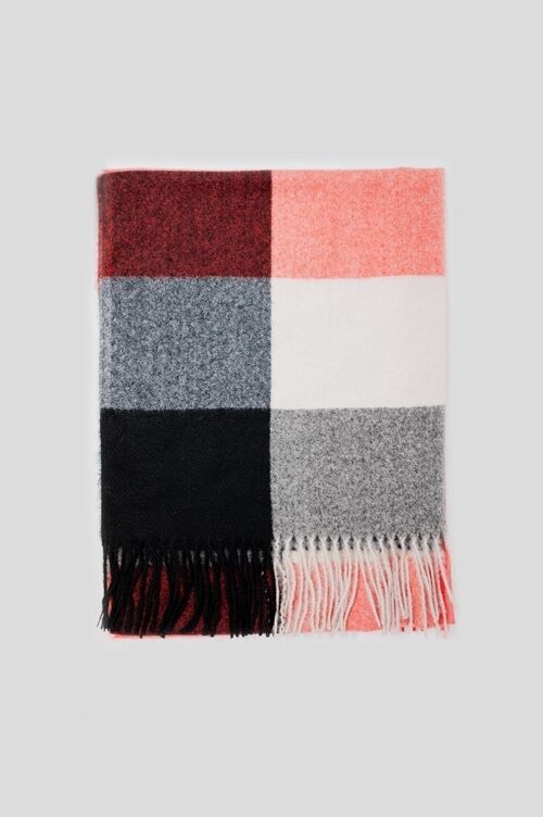 Red check scarf with fringed