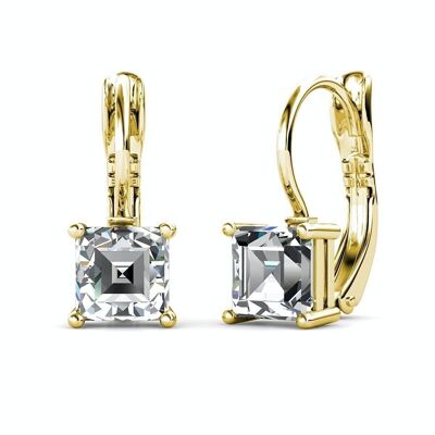 Square Earrings - Gold and Crystal