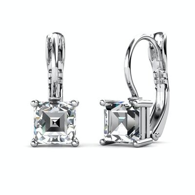 Square Earrings - Silver and Crystal