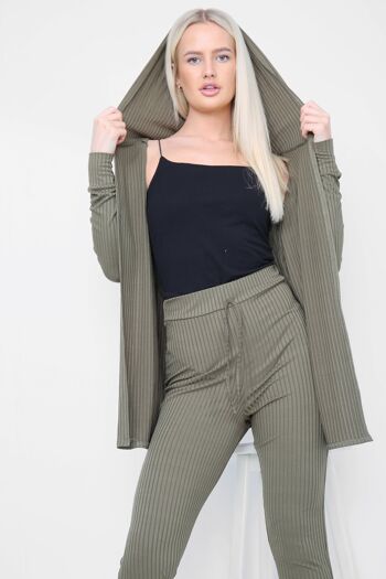 Ensemble cardigan et pantalon côtelé vert kaki 5