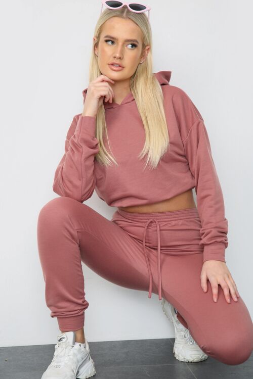 Dusty Pink Long Sleeve Crop Top and Matching Oversized Joggers