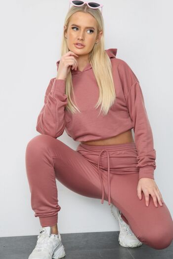 Crop top rose poudré à manches longues et pantalon de jogging oversize assorti 1