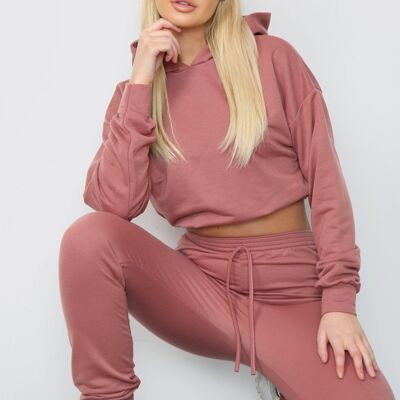 Dusty Pink Long Sleeve Crop Top and Matching Oversized Joggers