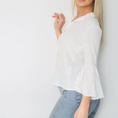 White flare sleeve button shirt