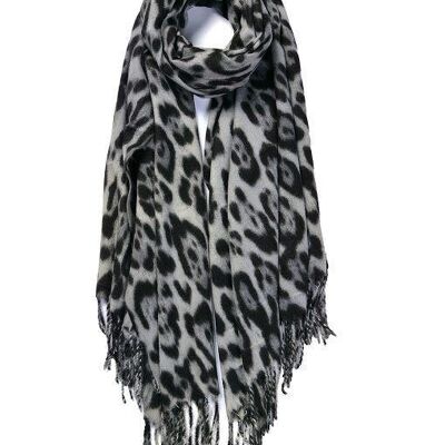 Light Grey Leopard Print Tassel Hem Winter Scarf