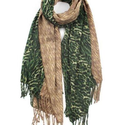 Green Half Side Leopard Winter Scarf