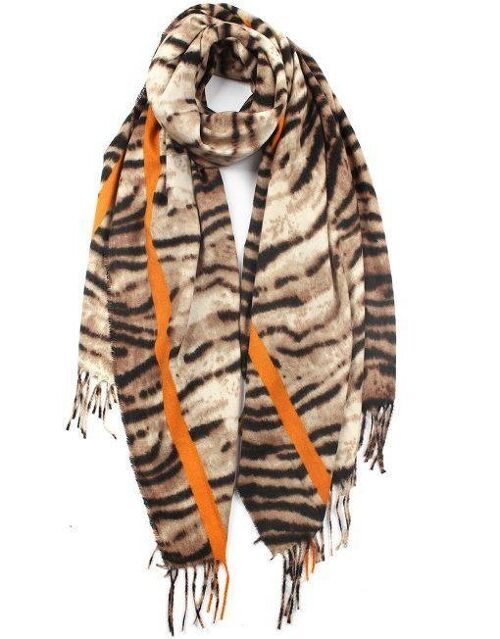 Brown Tiger and Strip Pattern Winter Scarf