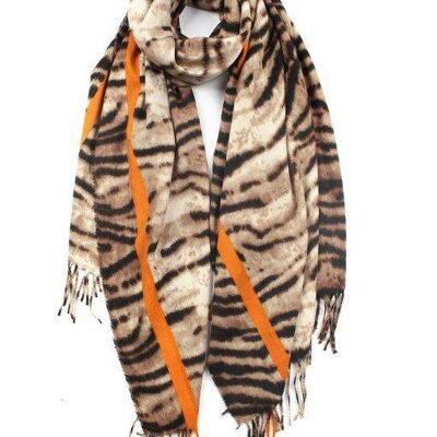 Brown Tiger and Strip Pattern Winter Scarf