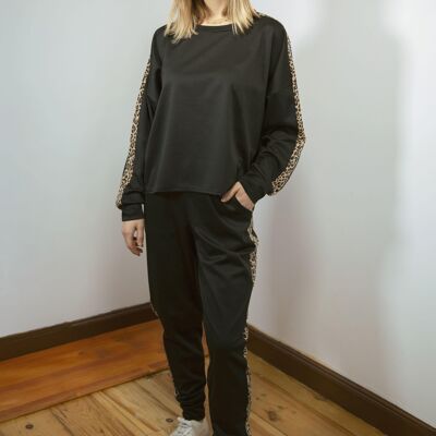 Black Leopard Stripe Loungewear Set