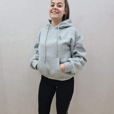 Avinci Grey Long Ruched Sleeve Hoodie Sweatshirt