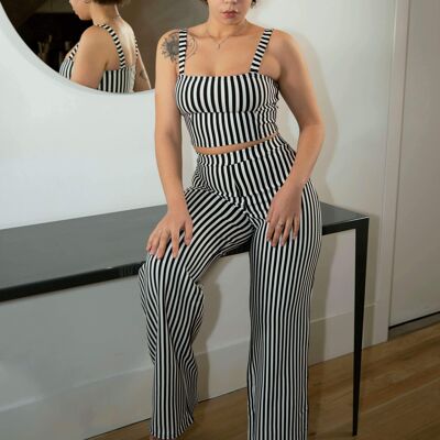 Shape Black & White Striped Crop Top and Wide Leg Trousers Co-ord Set