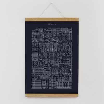 Monaco di Baviera A3 Navy Print