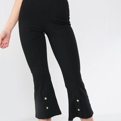 Button Detail Cropped Kickflare Trousers - Black - SM