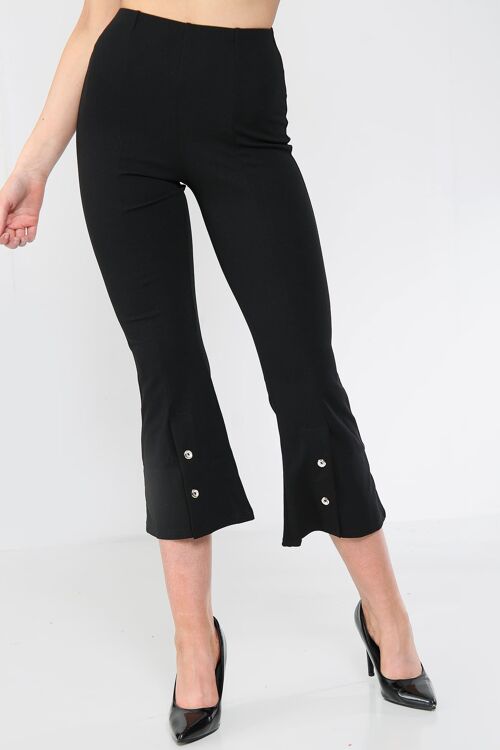 Button Detail Cropped Kickflare Trousers - Black - ML