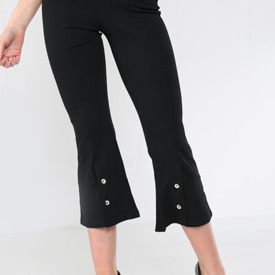 Button Detail Cropped Kickflare Trousers - Black - ML