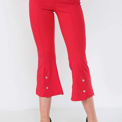 Button Detail Cropped Kickflare Trousers - Red - SM