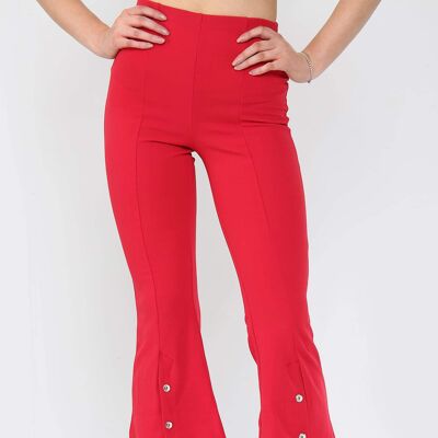Button Detail Cropped Kickflare Trousers - Red - SM