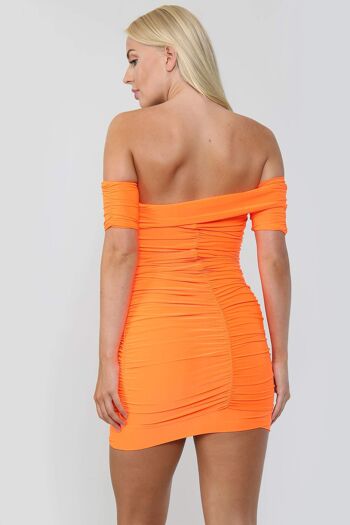 Mini-robe moulante Bardot à fronces - Orange - 6 8