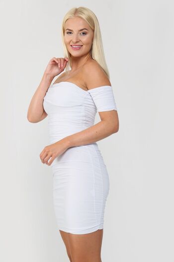 Mini-robe moulante Bardot à fronces - Blanc - 8 10