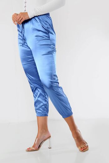 Pantalon de jogging en satin avec cordon de serrage - Bleu - 10 2