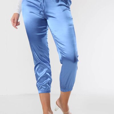 Satin Drawstring Jogger Pant - Blue - 12