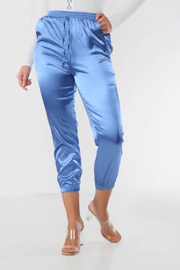 Pantalon de jogging en satin avec cordon de serrage - Bleu - 12 1
