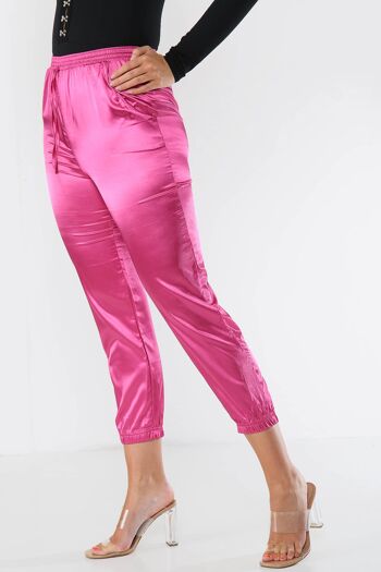 Pantalon de jogging en satin avec cordon de serrage - Rose vif - 10 4