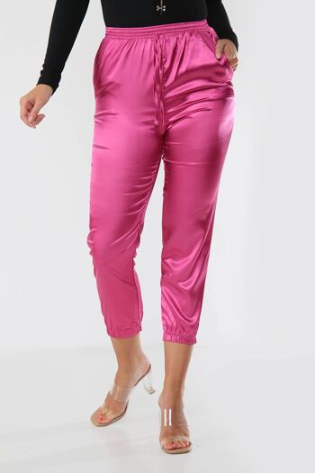 Pantalon de jogging en satin avec cordon de serrage - Rose vif - 10 5