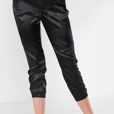 Satin Drawstring Jogger Pant - Black - 6