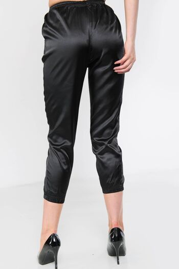 Pantalon de jogging en satin avec cordon de serrage - Noir - 10 8