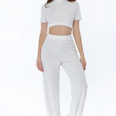 White High Neck T-Shirt and Wide-leg Trousers Co-ord Set