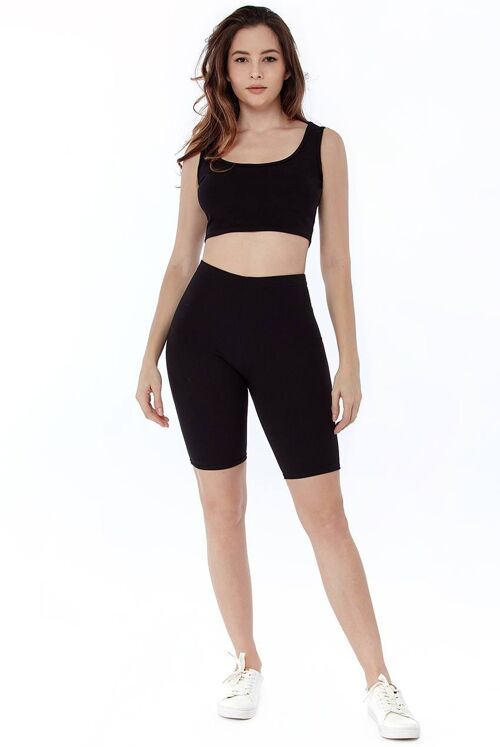Black Ribbed Strappy Crop Top and Cycling Shorts Co-ord