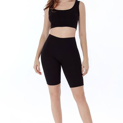 Black Ribbed Strappy Crop Top and Cycling Shorts Co-ord