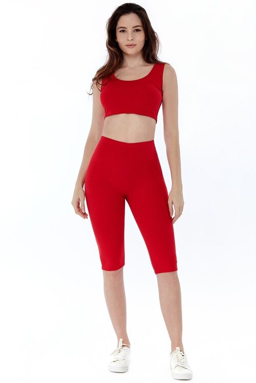 Red Ribbed Strappy Crop Top and Cycling Shorts Co-ord