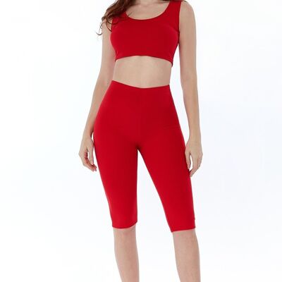 Red Ribbed Strappy Crop Top and Cycling Shorts Co-ord