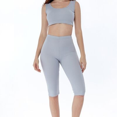 Grey Ribbed Strappy Crop Top and Cycling Shorts Co-ord