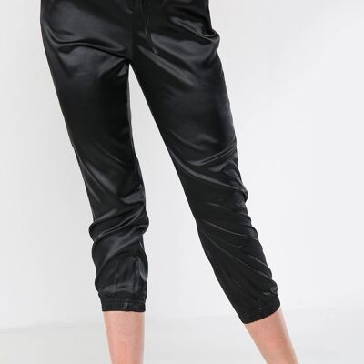 Cuffed Satin Jogger Black Trousers