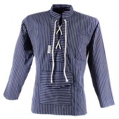 Fischerhemd Sailor, mit Kordel und Bauchtasche, breit gestreift - 6XL