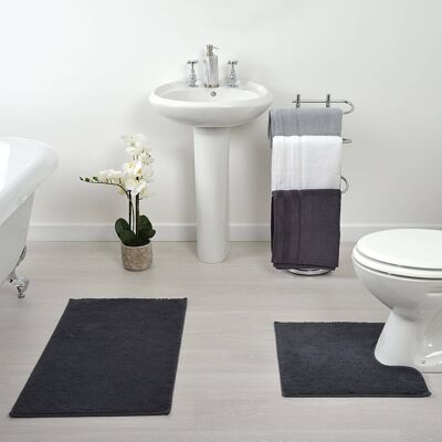 Majestic Luxury Non-Slip Bath Mat and Pedestal Set Charcoal